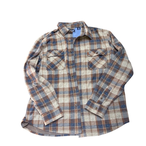 Men’s Chaps Flannel Button-Up Shirt – Brown/Blue/Tan Plaid – Size XL- Fall - Picture 1 of 12